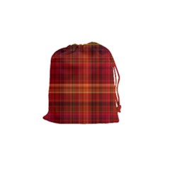 Red Brown Orange Plaid Pattern Drawstring Pouch (small)