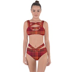 Red Brown Orange Plaid Pattern Bandaged Up Bikini Set 
