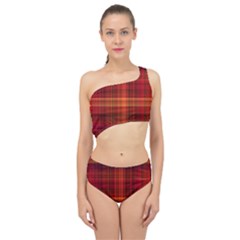 Red Brown Orange Plaid Pattern Spliced Up Two Piece Swimsuit
