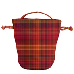 Red Brown Orange Plaid Pattern Drawstring Bucket Bag