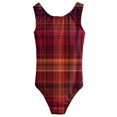 Red Brown Orange Plaid Pattern Kids  Cut-out Back One Piece Swimsuit