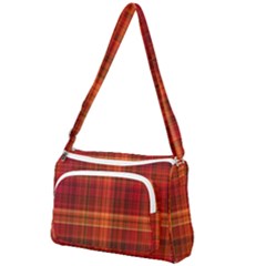 Red Brown Orange Plaid Pattern Front Pocket Crossbody Bag