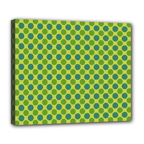 Green Polka Dots Spots Pattern Deluxe Canvas 24  X 20  (stretched)