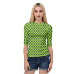 Green Polka Dots Spots Pattern Quarter Sleeve Raglan Tee
