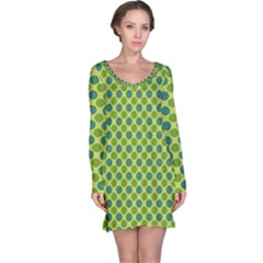 Green Polka Dots Spots Pattern Long Sleeve Nightdress