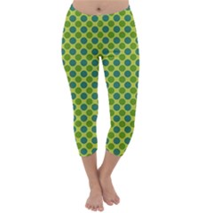 Green Polka Dots Spots Pattern Capri Winter Leggings  by SpinnyChairDesigns