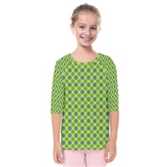 Green Polka Dots Spots Pattern Kids  Quarter Sleeve Raglan Tee