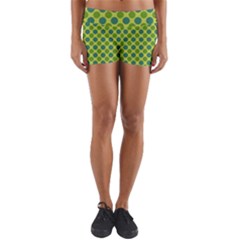 Green Polka Dots Spots Pattern Yoga Shorts