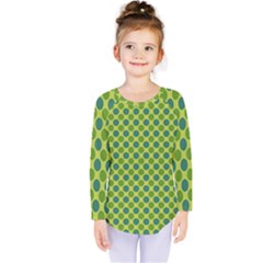 Green Polka Dots Spots Pattern Kids  Long Sleeve Tee