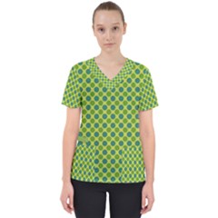 Green Polka Dots Spots Pattern Women s V-neck Scrub Top