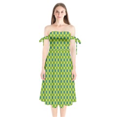 Green Polka Dots Spots Pattern Shoulder Tie Bardot Midi Dress