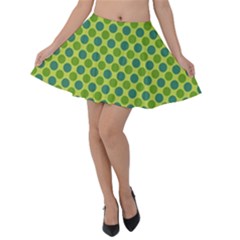 Green Polka Dots Spots Pattern Velvet Skater Skirt