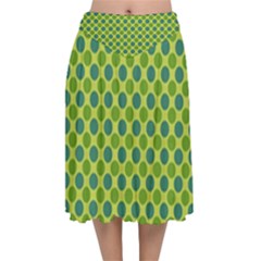 Green Polka Dots Spots Pattern Velvet Flared Midi Skirt