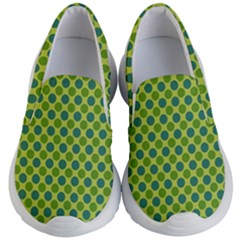 Green Polka Dots Spots Pattern Kids Lightweight Slip Ons