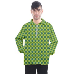 Green Polka Dots Spots Pattern Men s Half Zip Pullover by SpinnyChairDesigns
