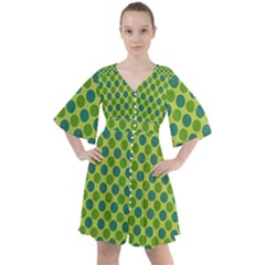 Green Polka Dots Spots Pattern Boho Button Up Dress by SpinnyChairDesigns