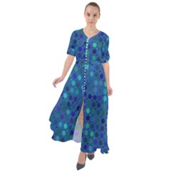 Blue Polka Dots Pattern Waist Tie Boho Maxi Dress by SpinnyChairDesigns