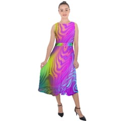 Psychedelic Swirl Trippy Abstract Art Midi Tie-back Chiffon Dress by SpinnyChairDesigns