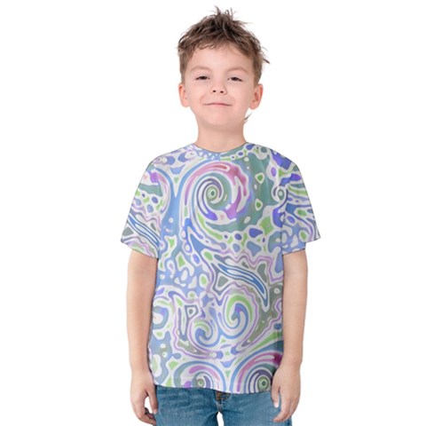 Colorful Pastel Floral Swirl Watercolor Pattern Kids  Cotton Tee by SpinnyChairDesigns