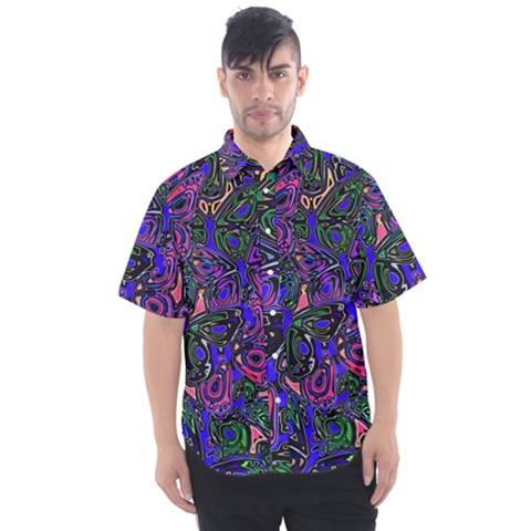 Purple Abstract Butterfly Pattern Men s Short Sleeve Shirt by SpinnyChairDesigns