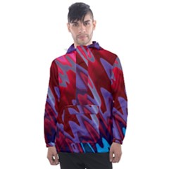 Red Blue Zig Zag Waves Pattern Men s Front Pocket Pullover Windbreaker by SpinnyChairDesigns