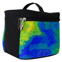 Neon Green Blue Grunge Texture Pattern Make Up Travel Bag (small) by SpinnyChairDesigns