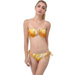 Gold Flames Pattern Twist Bandeau Bikini Set by SpinnyChairDesigns
