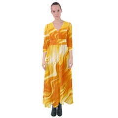 Gold Flames Pattern Button Up Maxi Dress by SpinnyChairDesigns