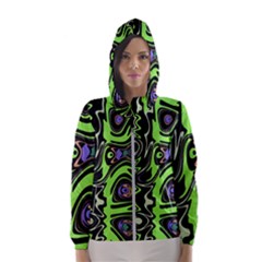 Green And Black Abstract Pattern Women s Hooded Windbreaker by SpinnyChairDesigns