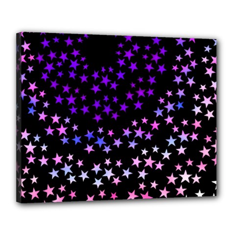 Purple Stars On Black Pattern Canvas 20  X 16  (stretched) by SpinnyChairDesigns