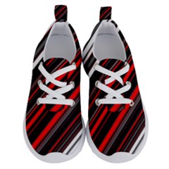 Red Black White Stripes Pattern Running Shoes by SpinnyChairDesigns