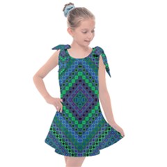Blue Green Diamond Pattern Kids  Tie Up Tunic Dress by SpinnyChairDesigns