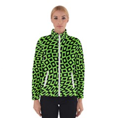 Abstract Black And Green Checkered Pattern Winter Jacket by SpinnyChairDesigns