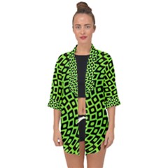 Abstract Black And Green Checkered Pattern Open Front Chiffon Kimono by SpinnyChairDesigns