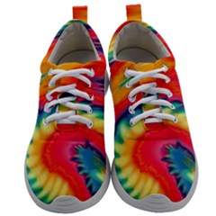 Colorful Dark Tie Dye Pattern Mens Athletic Shoes by SpinnyChairDesigns