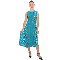 Aqua Blue Artsy Beaded Weave Pattern Midi Tie-back Chiffon Dress by SpinnyChairDesigns