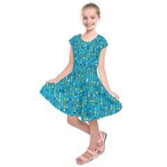 Aqua Blue Artsy Beaded Weave Pattern Kids  Short Sleeve Dress by SpinnyChairDesigns