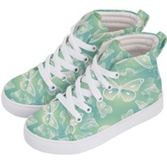Turquoise Light Green Butterfly Pattern Kids  Hi-top Skate Sneakers by SpinnyChairDesigns
