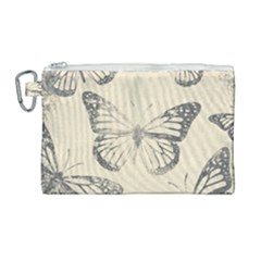 Vintage Ink Stamp On Paper Monarch Butterfly Canvas Cosmetic Bag (large) by SpinnyChairDesigns