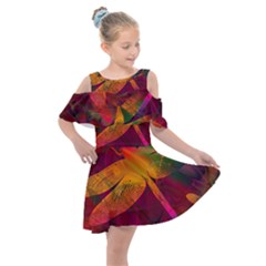 Dragonflies Abstract Colorful Pattern Kids  Shoulder Cutout Chiffon Dress by SpinnyChairDesigns