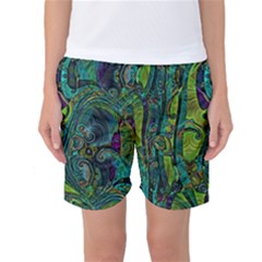 Jungle Print Green Abstract Pattern Women s Basketball Shorts by SpinnyChairDesigns
