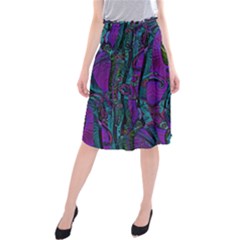 Purple Teal Abstract Jungle Print Pattern Midi Beach Skirt by SpinnyChairDesigns