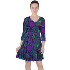 Purple Teal Abstract Jungle Print Pattern Ruffle Dress by SpinnyChairDesigns