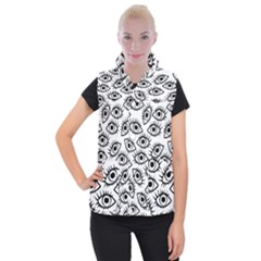 Black And White Cartoon Eyeballs Women s Button Up Vest by SpinnyChairDesigns