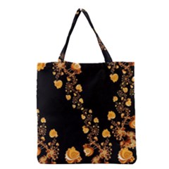Abstract Gold Yellow Roses On Black Grocery Tote Bag by SpinnyChairDesigns