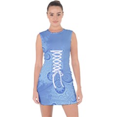 Light Blue Intricate Swirls Pattern Lace Up Front Bodycon Dress by SpinnyChairDesigns