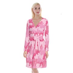Camo Pink Long Sleeve Velvet Front Wrap Dress