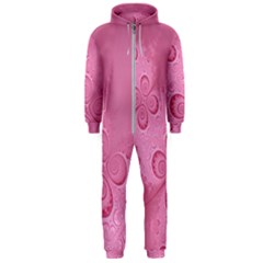 Pink Intricate Swirls Pattern Hooded Jumpsuit (men)  by SpinnyChairDesigns