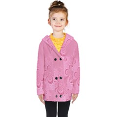 Pink Intricate Swirls Pattern Kids  Double Breasted Button Coat by SpinnyChairDesigns