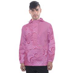 Pink Intricate Swirls Pattern Men s Front Pocket Pullover Windbreaker